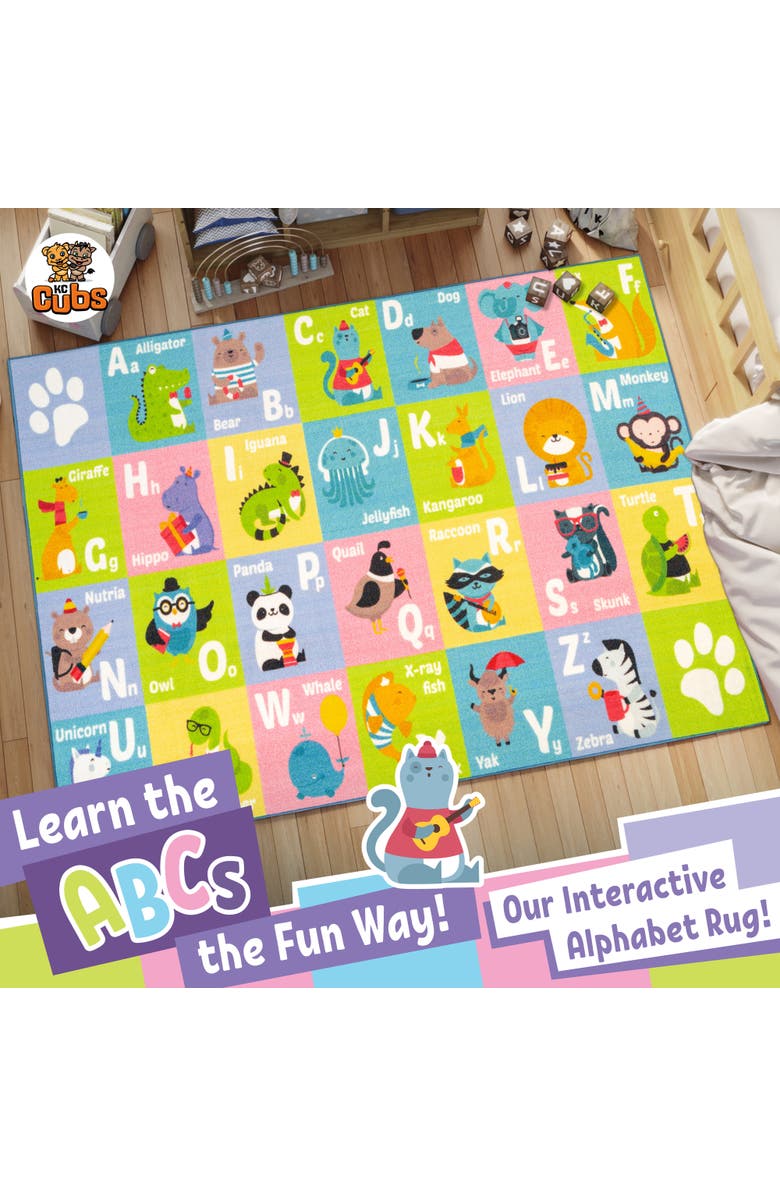 KC Cubs Educational Rug ABC Alphabet Animal, 5x7' Playmat, Alternate, color, Multicolored