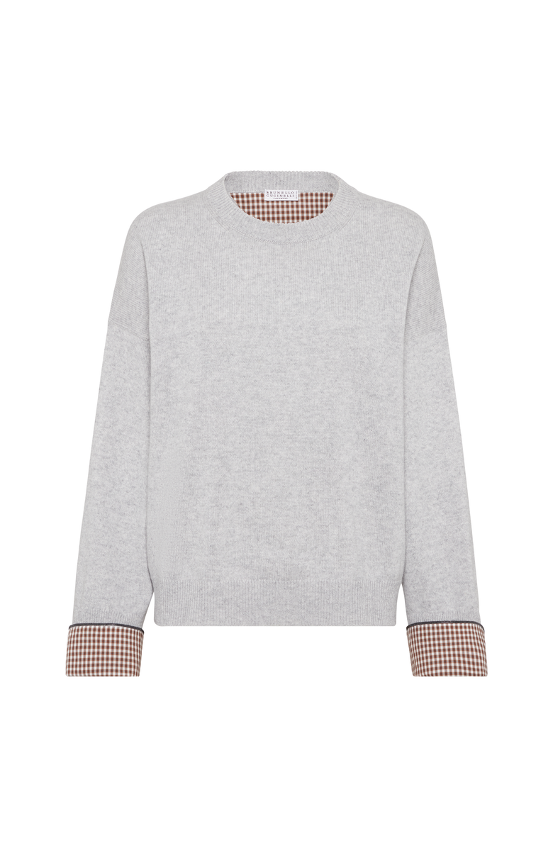 Brunello Cucinelli Cashmere sweater with monili, Main, color, Pebble