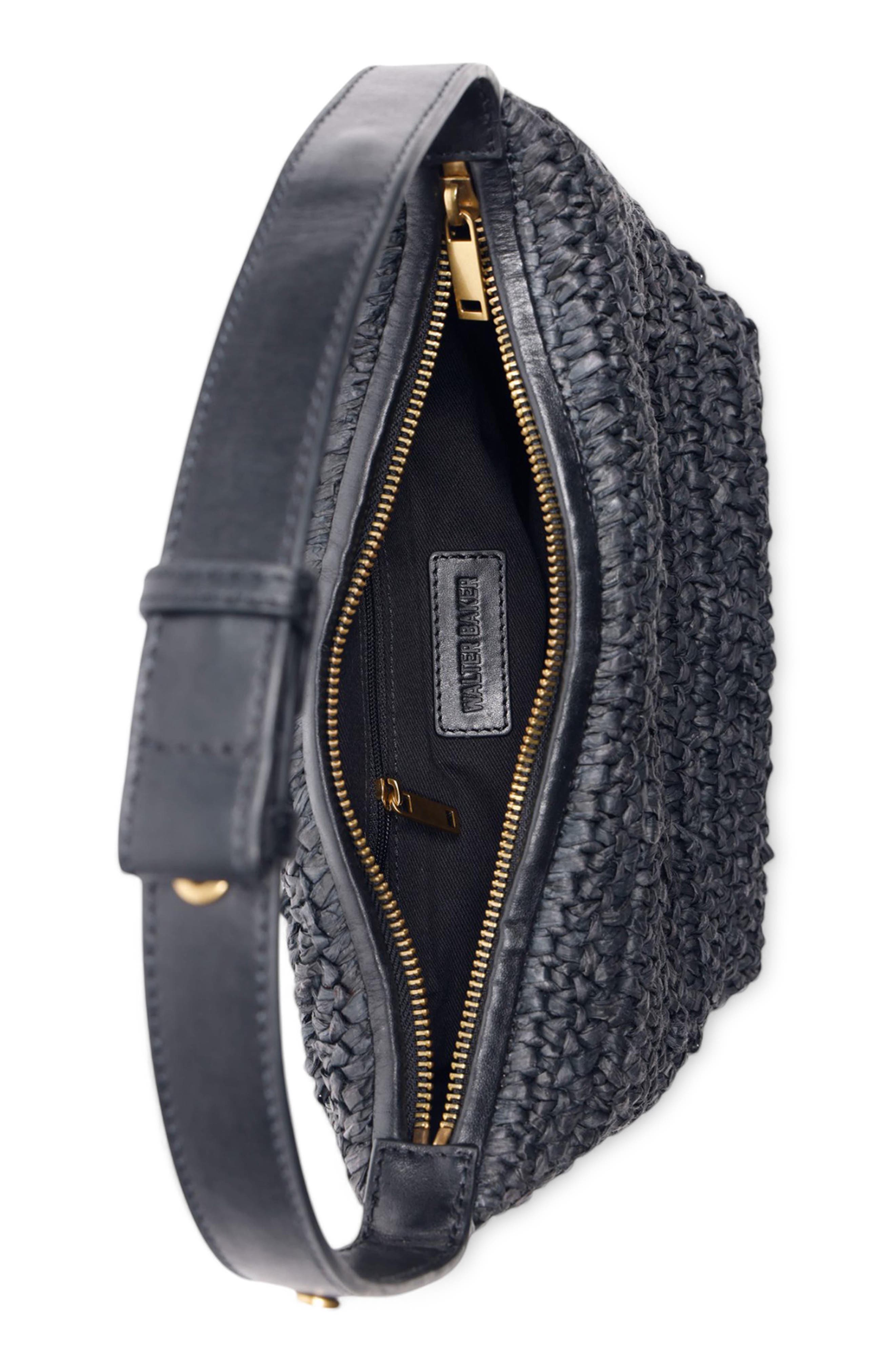 Walter Baker Beck Convertible Raffia Shoulder Bag, Alternate, color, Black