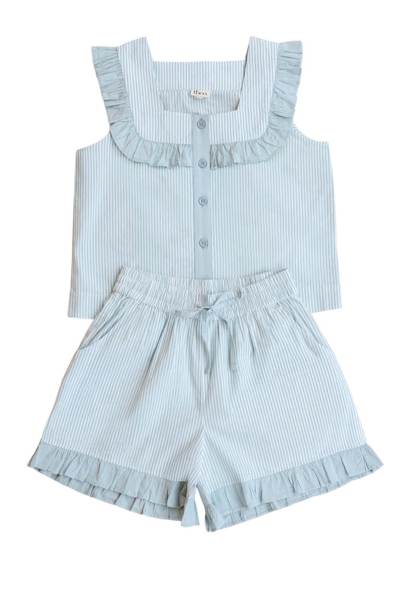 Cotton Ruffle Short Pajamas, Main, color, Blue Stripe Ruffle