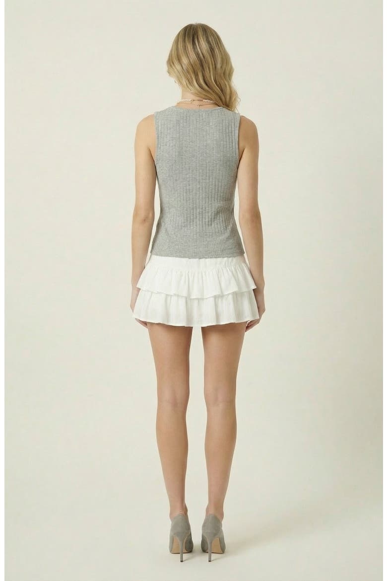 Sleeveless Ribbed Knit Top with Off-Center Button Front Detail, Alternate, color, Gray