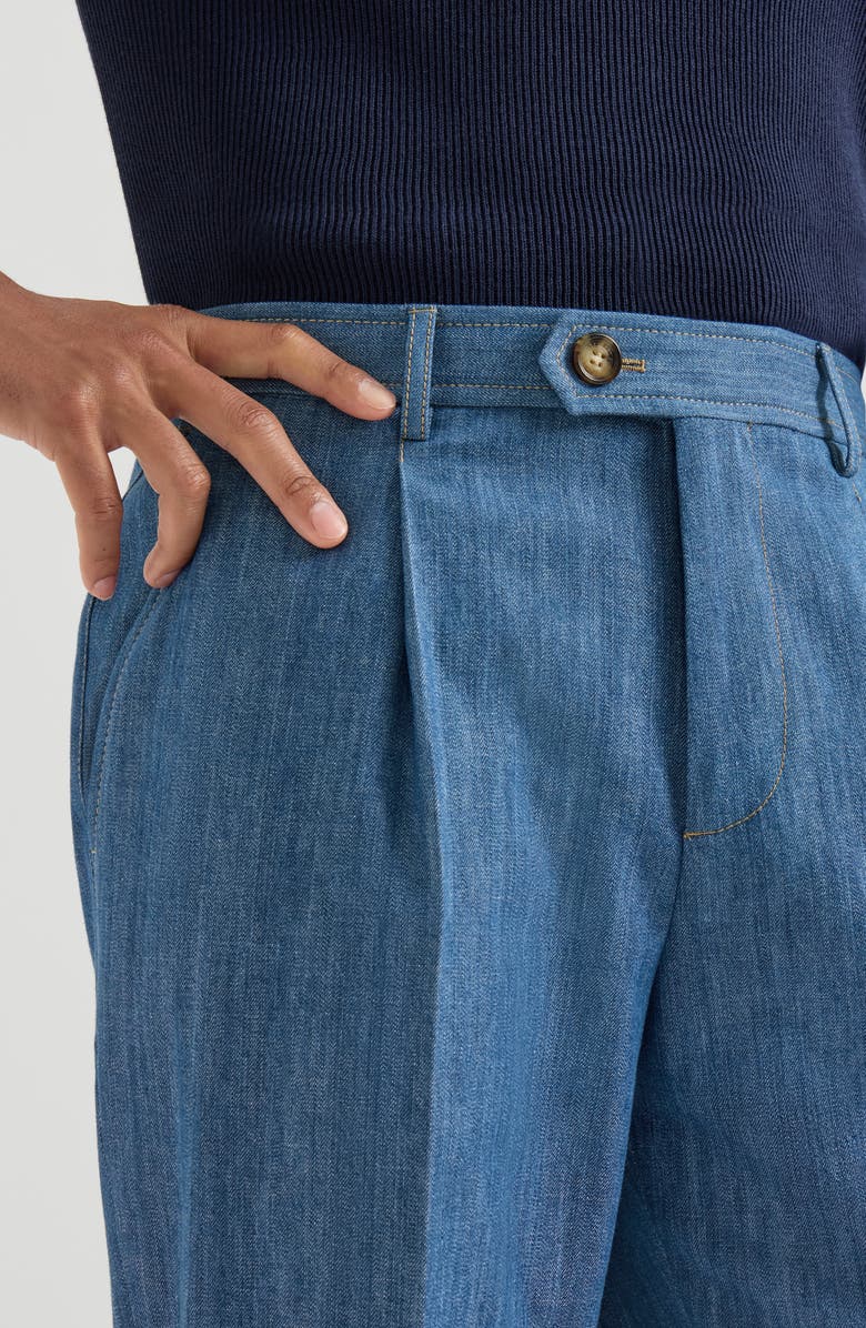 Brunello Cucinelli Lightweight denimtrousers with double pleats, Alternate, color, Medium Denim