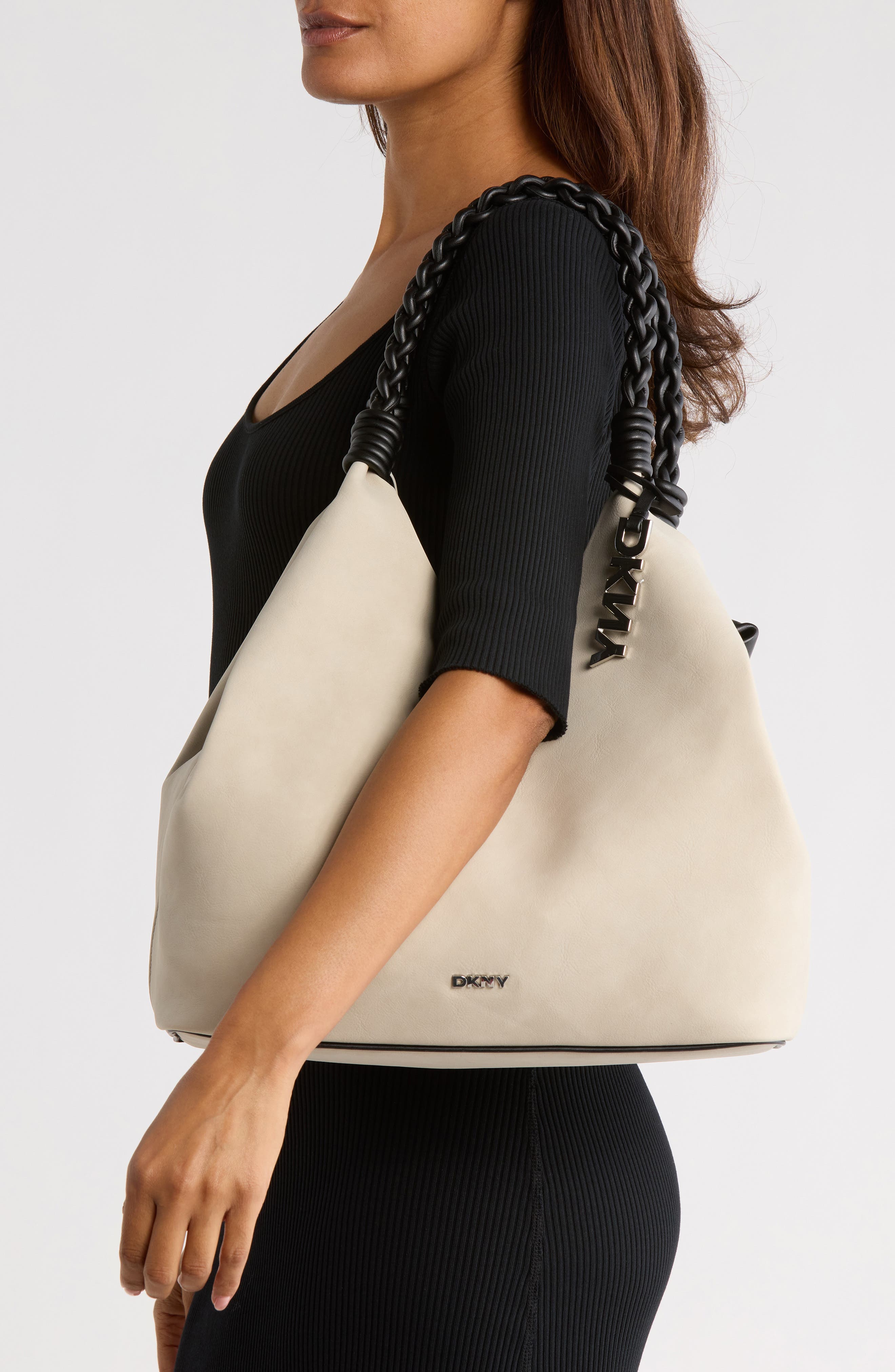 DKNY Paula Large Braided Handle Tote, Alternate, color, Light Taupe