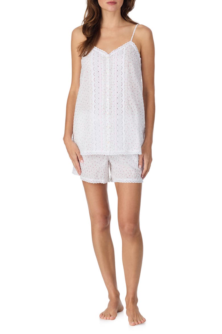 Eyelet Trim Cotton Short Pajamas, Main, color, ROSE BUD