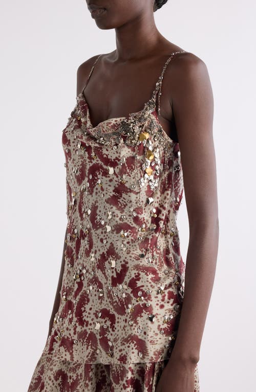 Dries Van Noten Chai Orchid Petal Print Embellished Silk Camisole In Burgundy