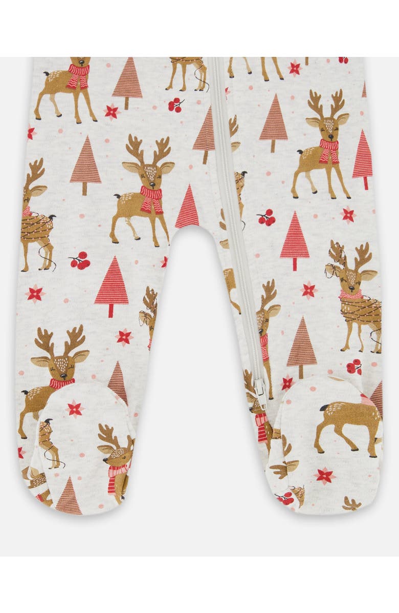 Deux par Deux One-Piece Organic Cotton Pajama Girly Reindeer, Alternate, color, Beige