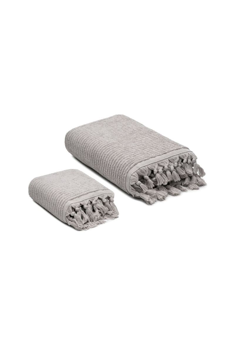 Ribbed Loom Turkish Cotton Terry Bath and Hand Towel - Set, Alternate, color, Light Gray