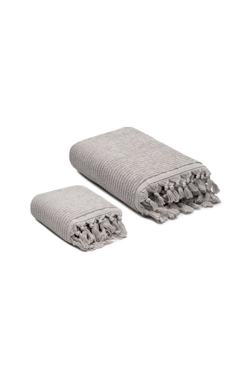 Oliviera Home Ribbed Loom Turkish Cotton Terry Bath and Hand Towel - Set, Alternate, color, Light Gray