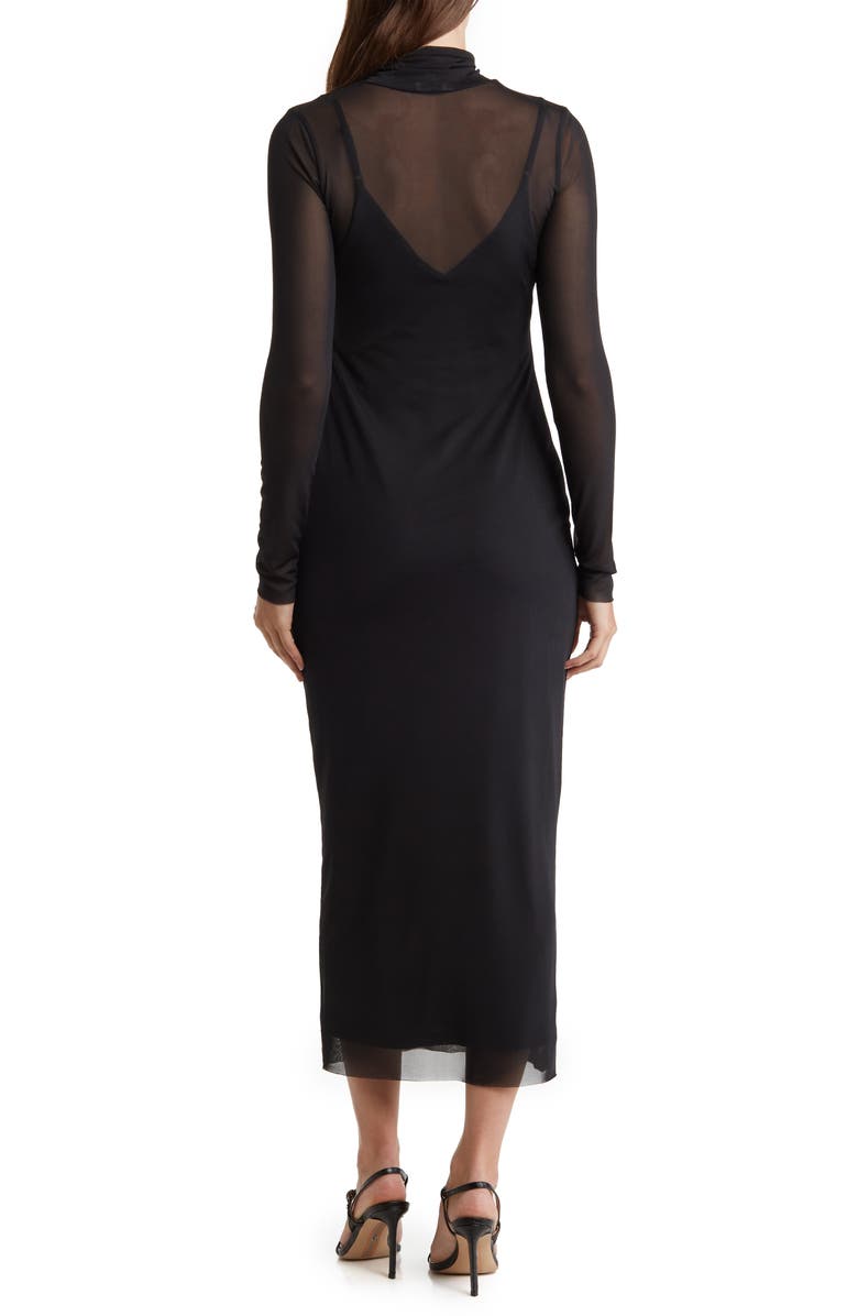AFRM LOS ANGELES Marni Turtleneck Long Sleeve Mesh Dress, Alternate, color, Noir