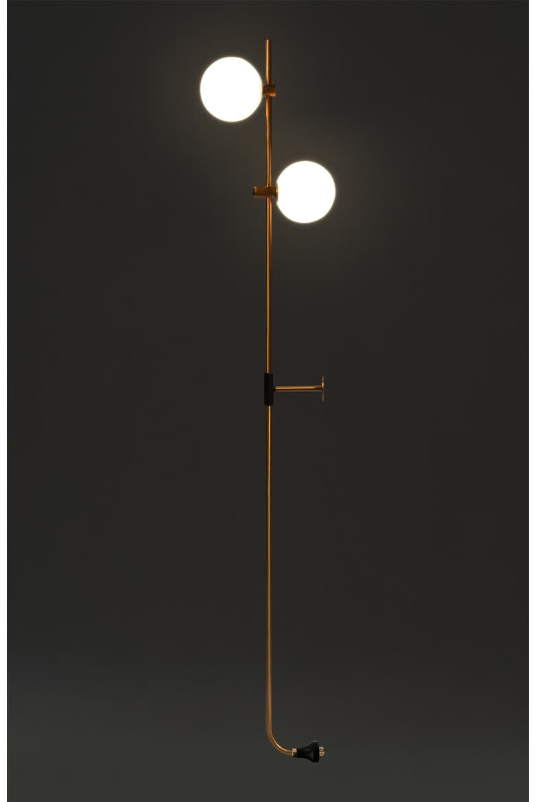 Equinox 62" LED Modern Sconce Wall Lamp with Glass Globe Shades, Alternate, color, Antique Brass