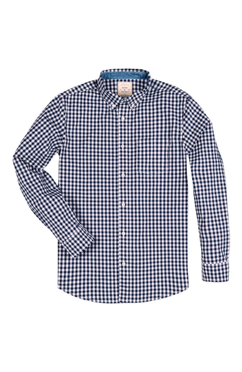 Hope & Henry Men's Organic Stretch Poplin Shirt, Alternate, color, Navy Gingham