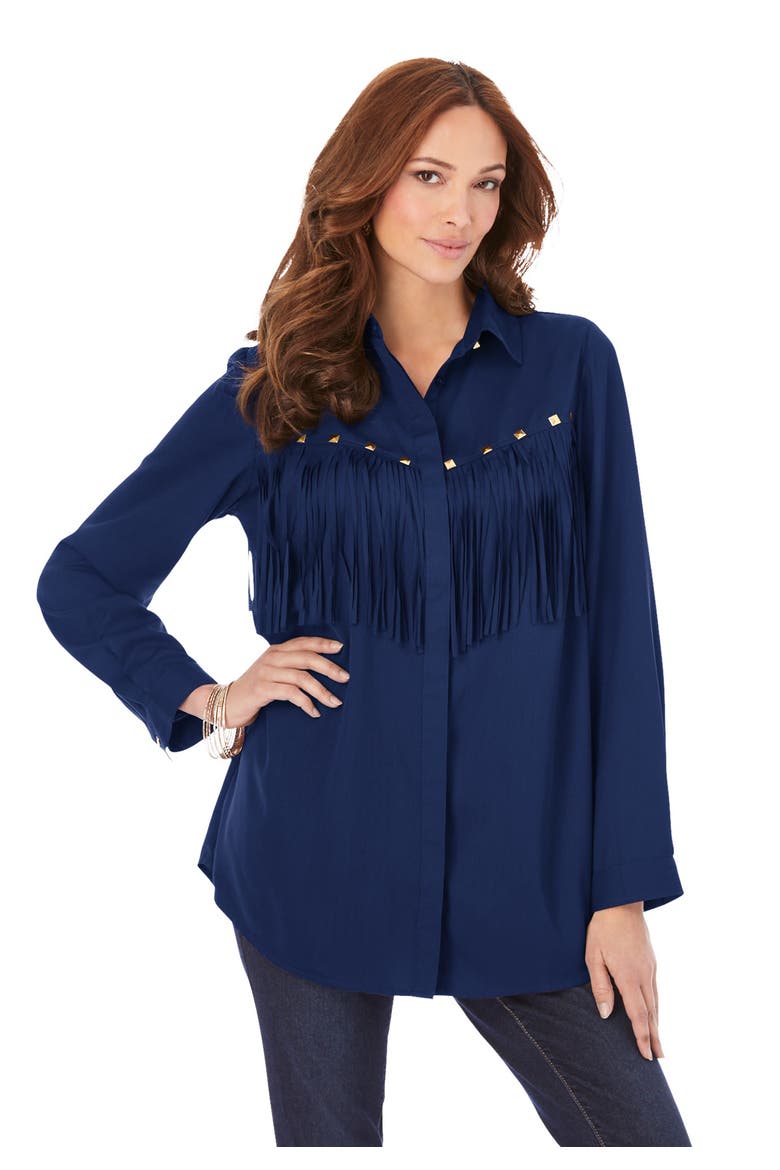 Fringe Big Shirt, Alternate, color, EVENING BLUE