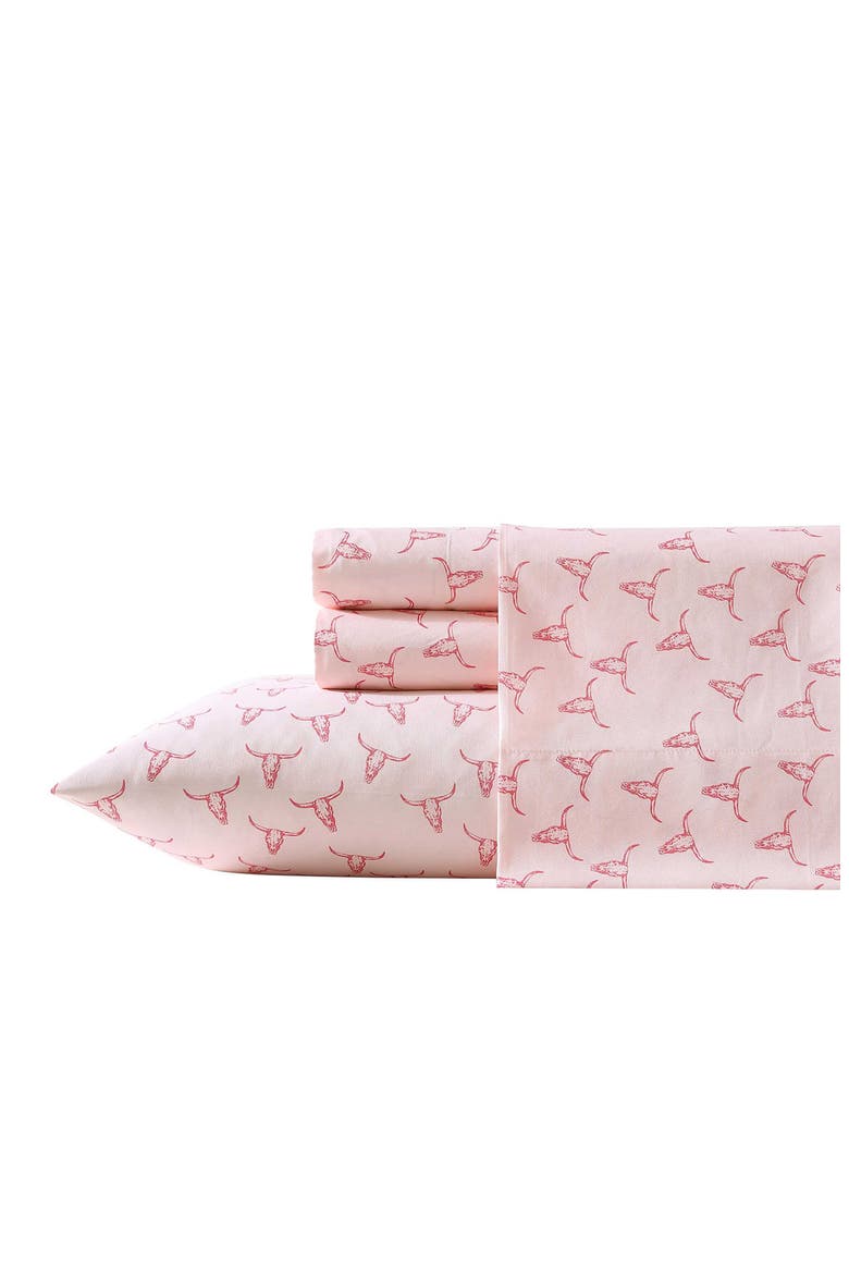 Steer Skulls Sheet Set, Main, color, PINK