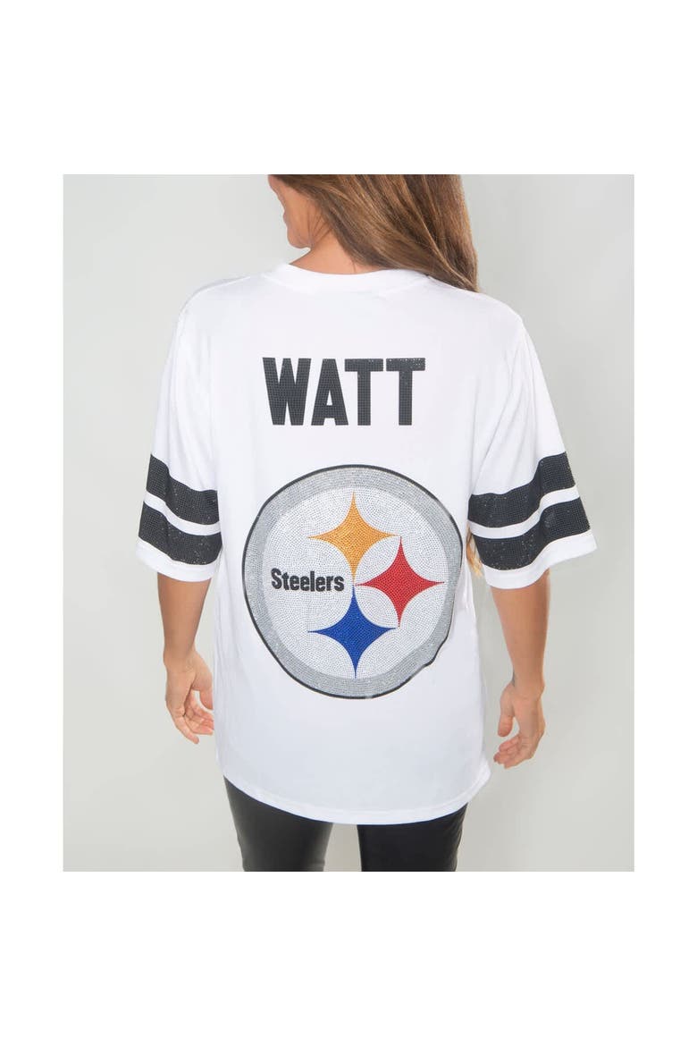 Women's Cuce T.J. Watt White Pittsburgh Steelers Crystal V-Neck Tunic, Alternate, color, White