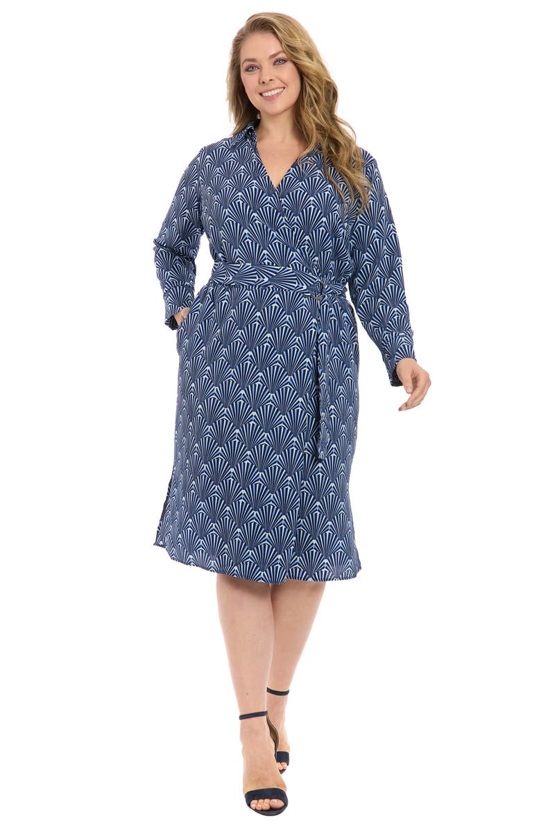 London Times Collar Faux Wrap Midi Dress, Alternate, color, Blue Multi