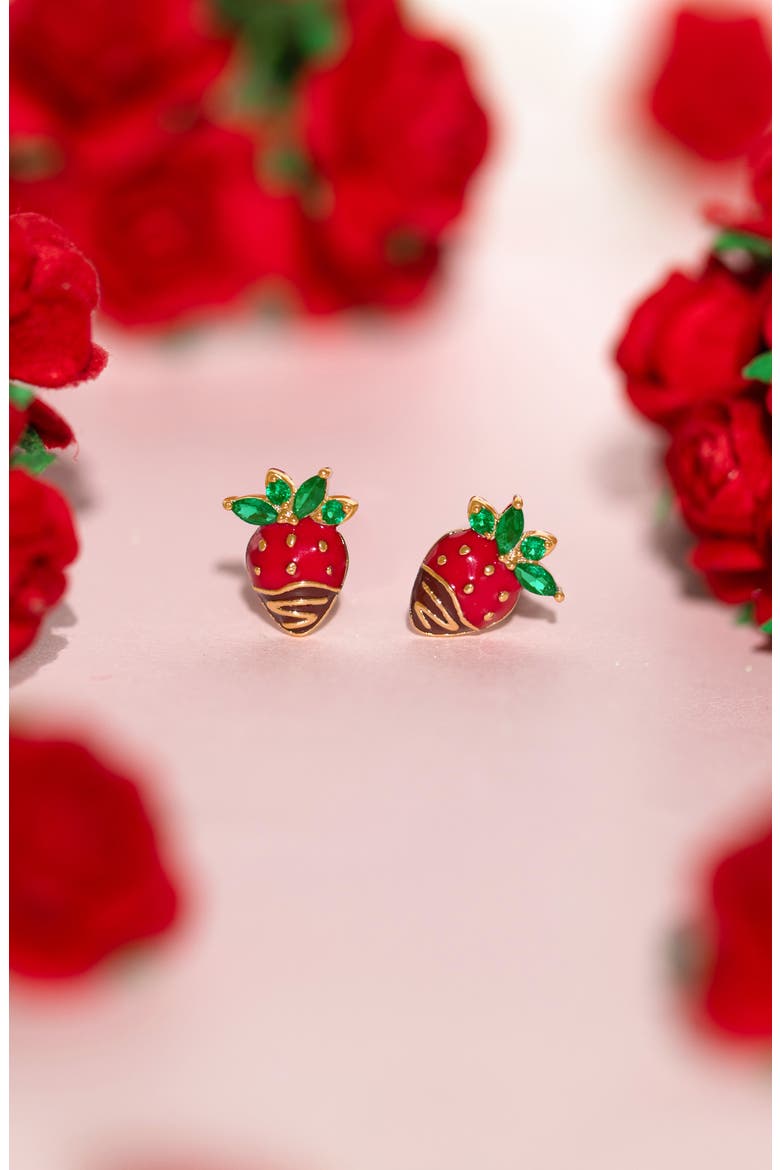 Chocolate Strawberry Stud Earrings, Alternate, color, GOLD
