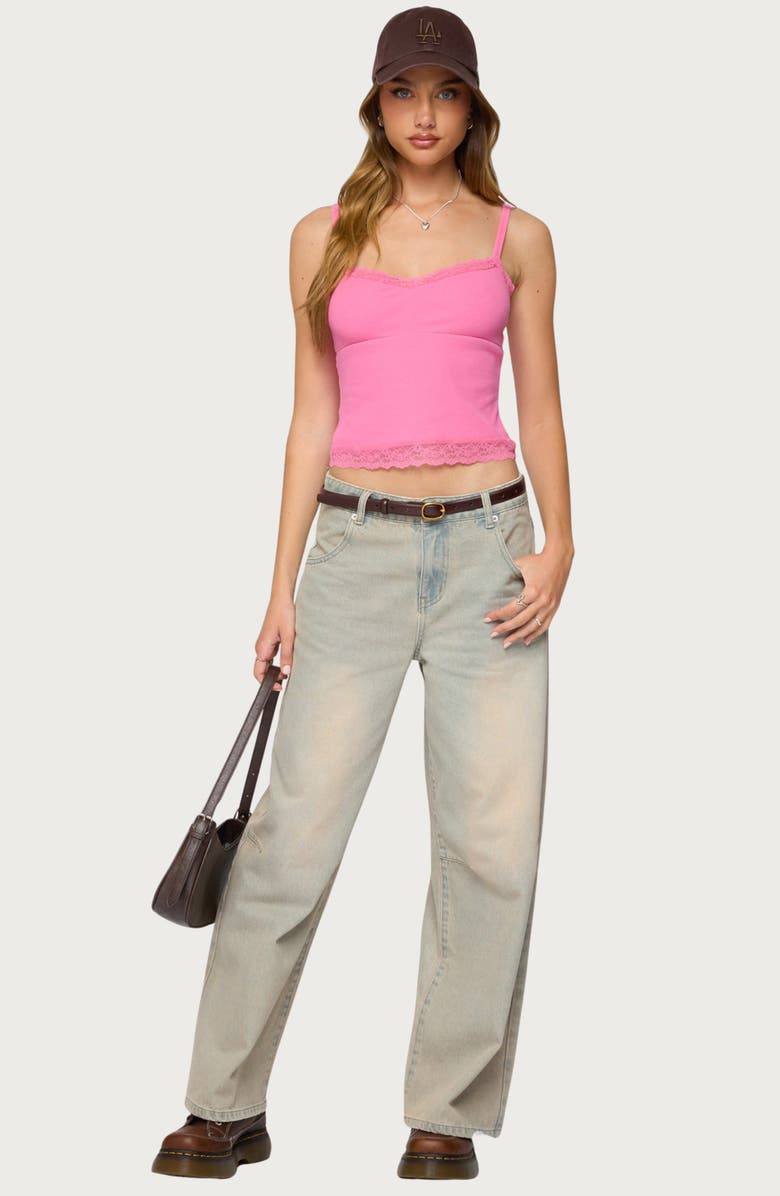 EDIKTED Mireille Lace Trim Camisole, Alternate, color, Pink