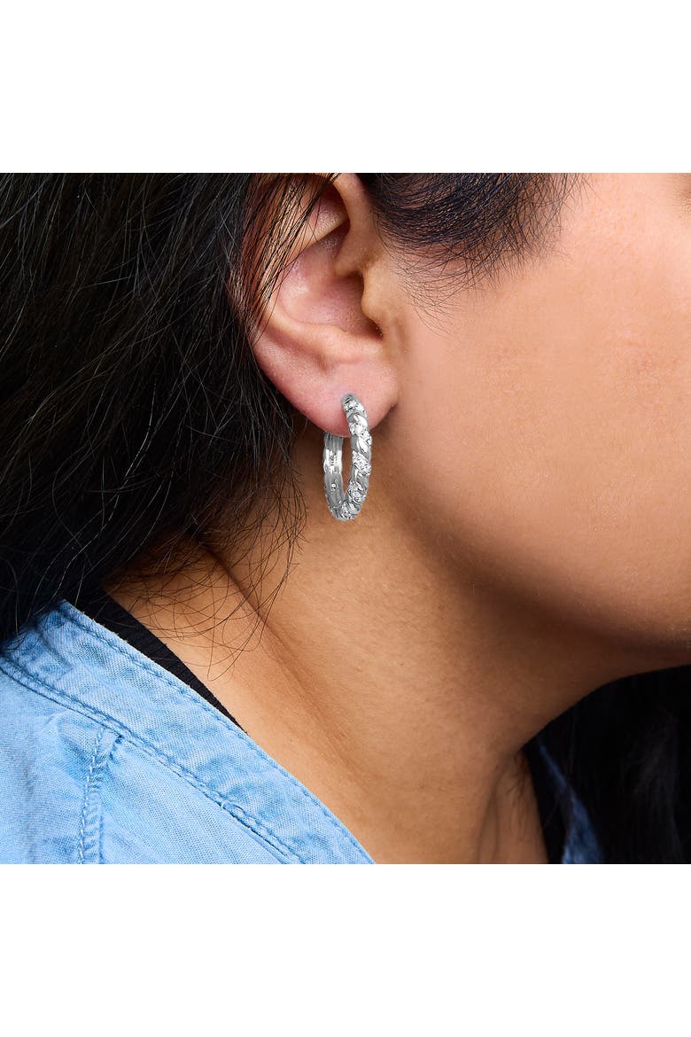 14K White Gold 1 1/5 Cttw Lab Grown Diamond Swirl Design 1" Inch Hoop Earrings, Alternate, color, White