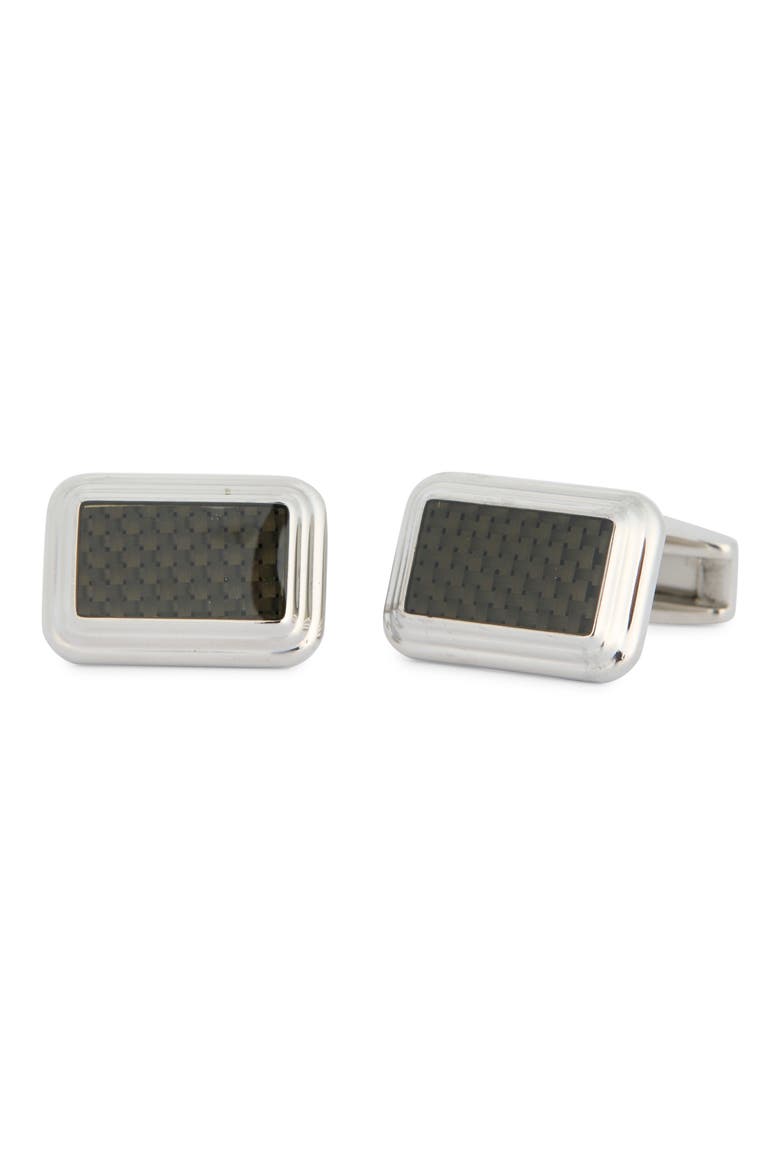 Black Inlay Cuff Links, Main, color, BLACK