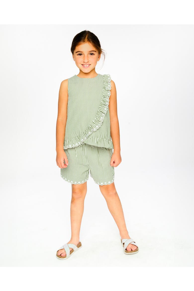 Sleeveless Embroidered Ruffle Stripes Top, Alternate, color, Green & Off White Stripes