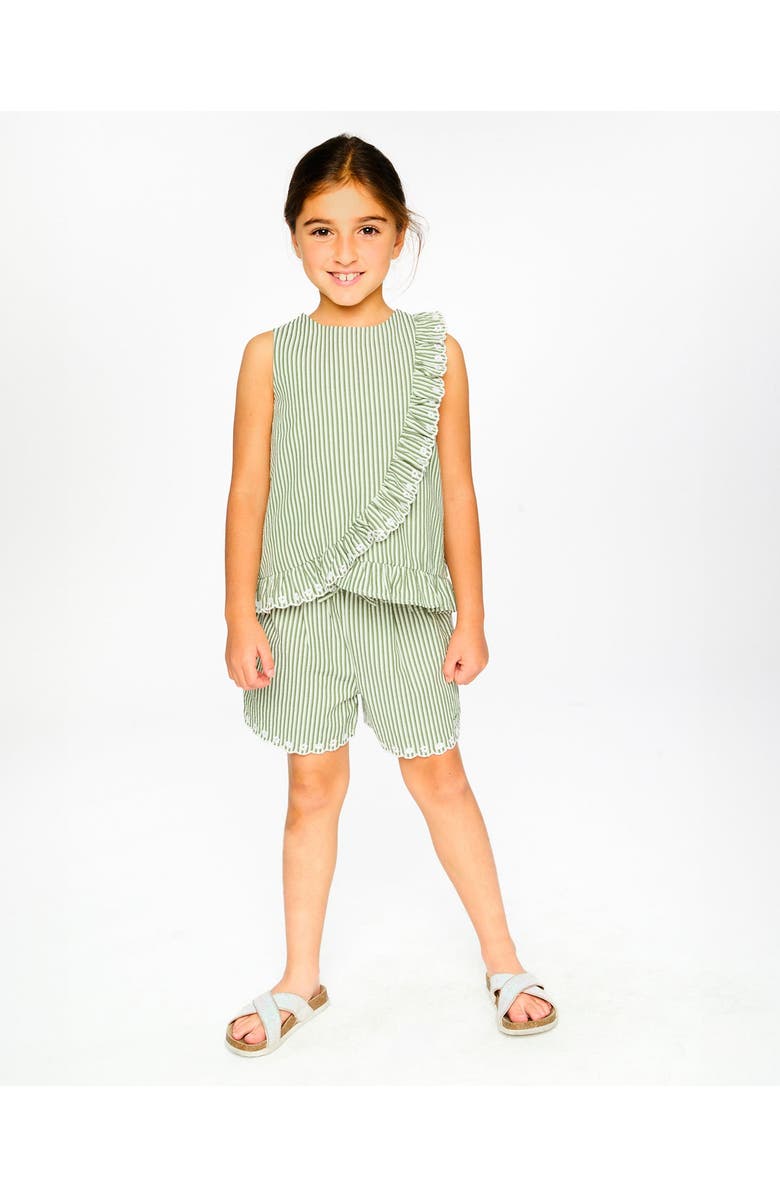 Deux par Deux Sleeveless Embroidered Ruffle Stripes Top, Alternate, color, Green & Off White Stripes
