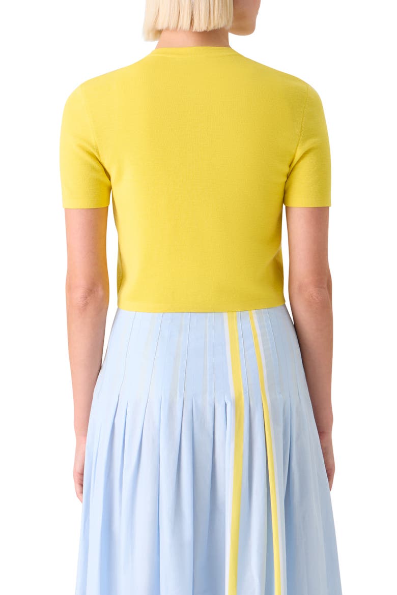 Short Sleeve Virgin Merino Wool Crop Cardigan, Alternate, color, LEMON ZING