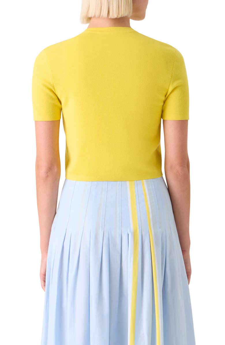 Akris punto Short Sleeve Virgin Merino Wool Crop Cardigan, Alternate, color, Lemon Zing