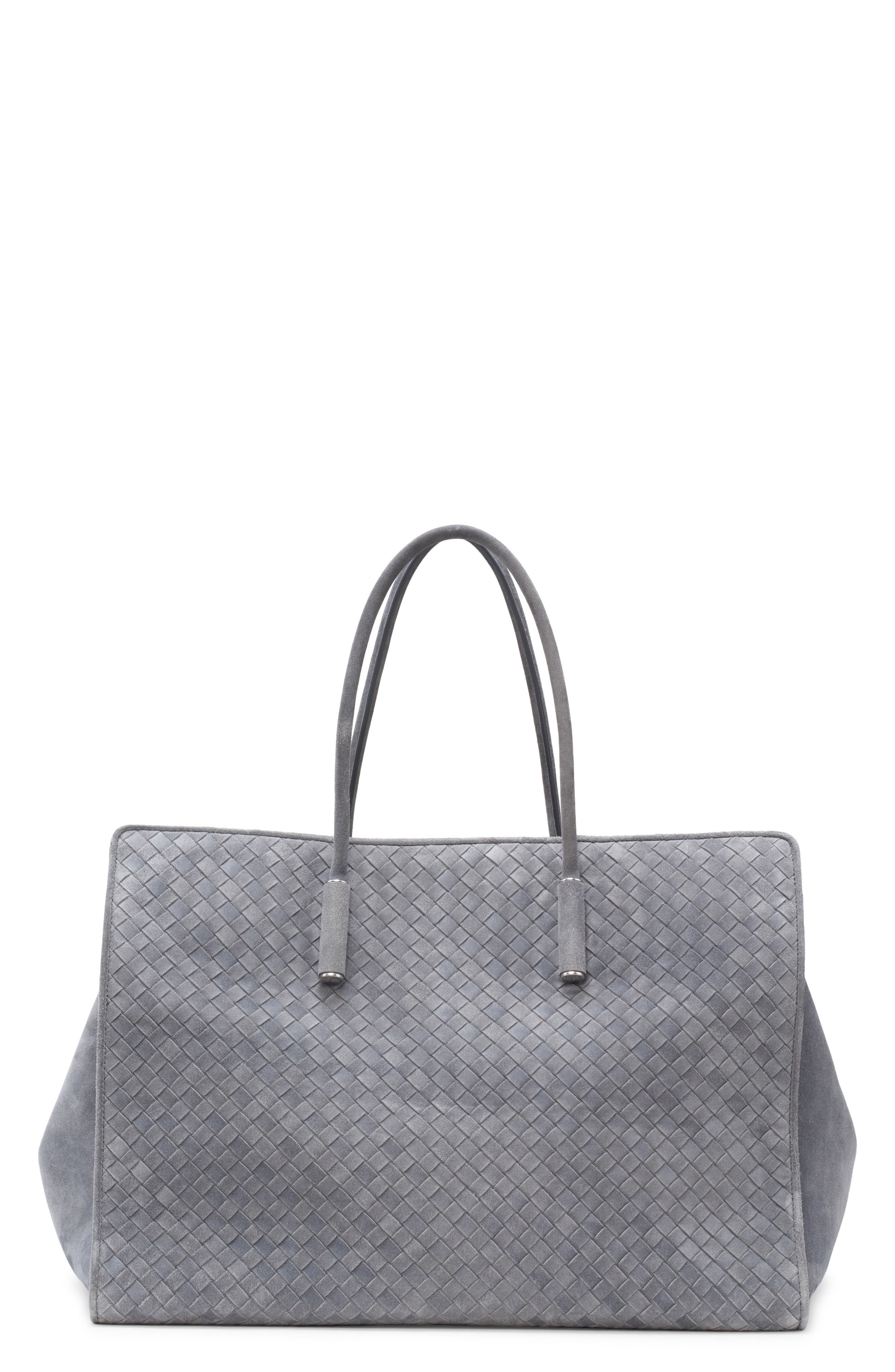 Large Barbara Intrecciato Leather Tote, Main, color, 1689 OBSIDIAN GREY-SILVER