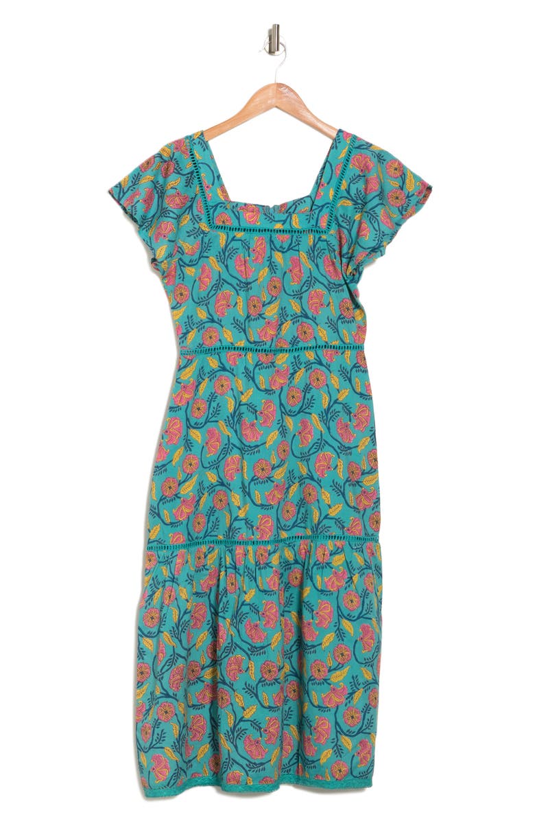 Maisie Lace Trimmed Square Neck Midi Dress, Alternate, color, 