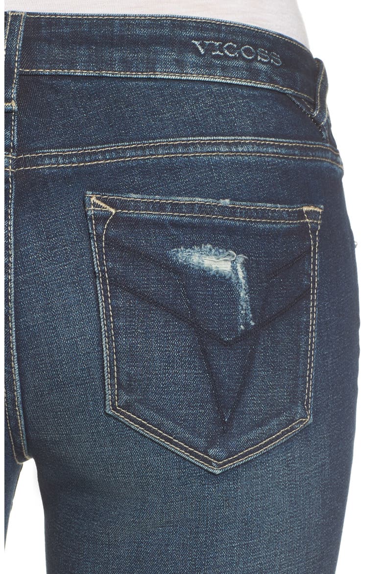 Chelsea Destroyed Slim Crop Jeans, Alternate, color, DARK WASH
