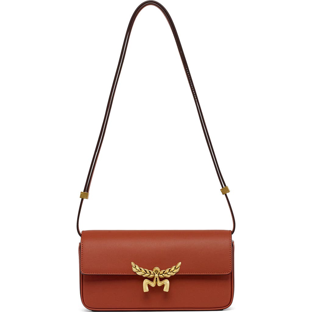 Mcm Lauretos Leather Shoulder Bag In Coconut Shell Brown