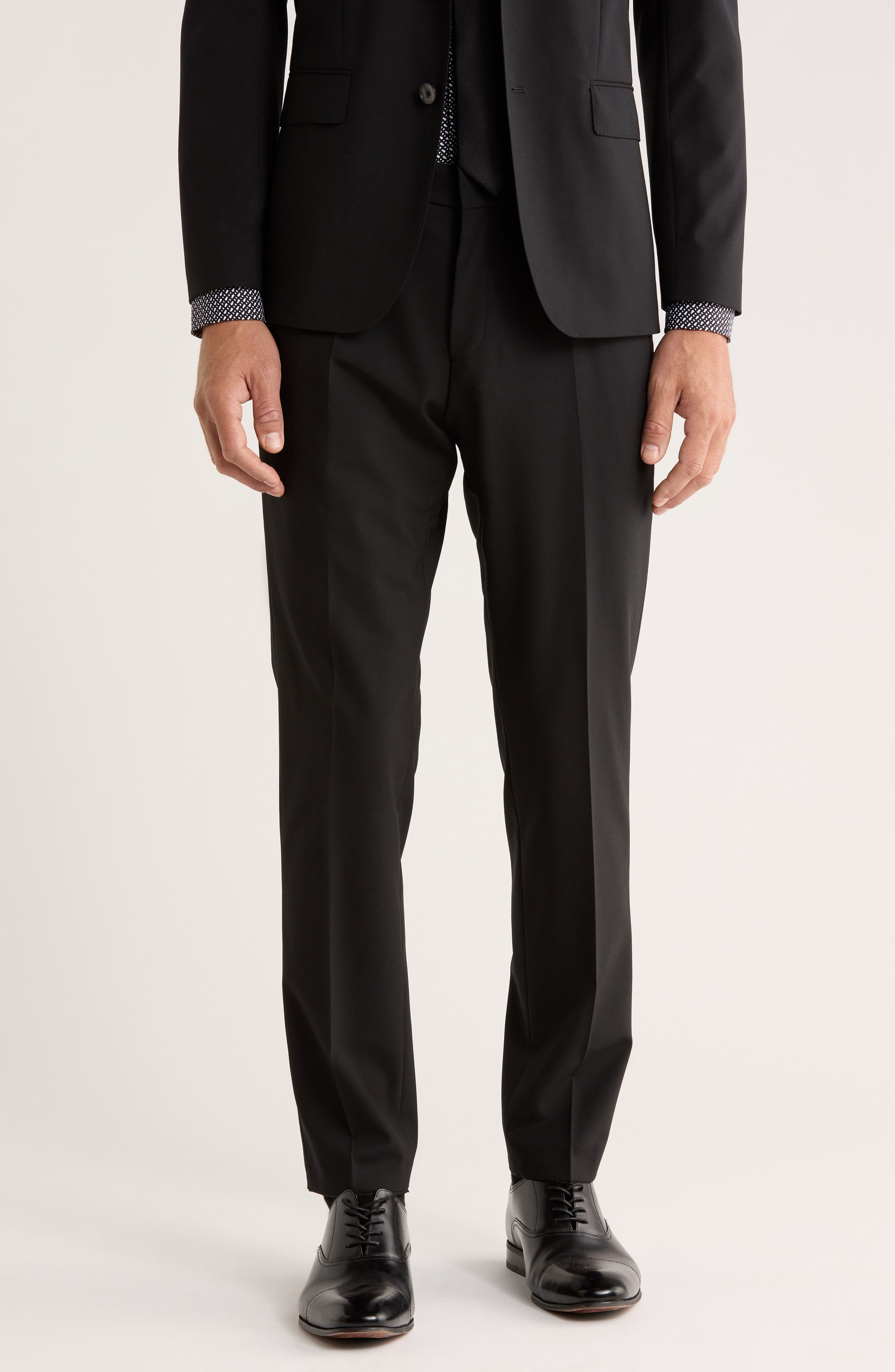 BOSS Genius Virgin Wool Blend Flat Front Dress Pants