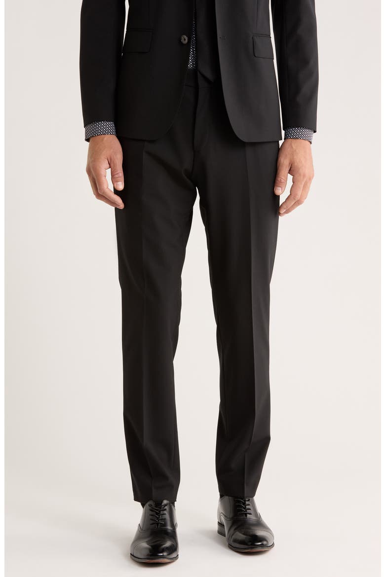 Genius Virgin Wool Blend Flat Front Dress Pants, Main, color, BLACK