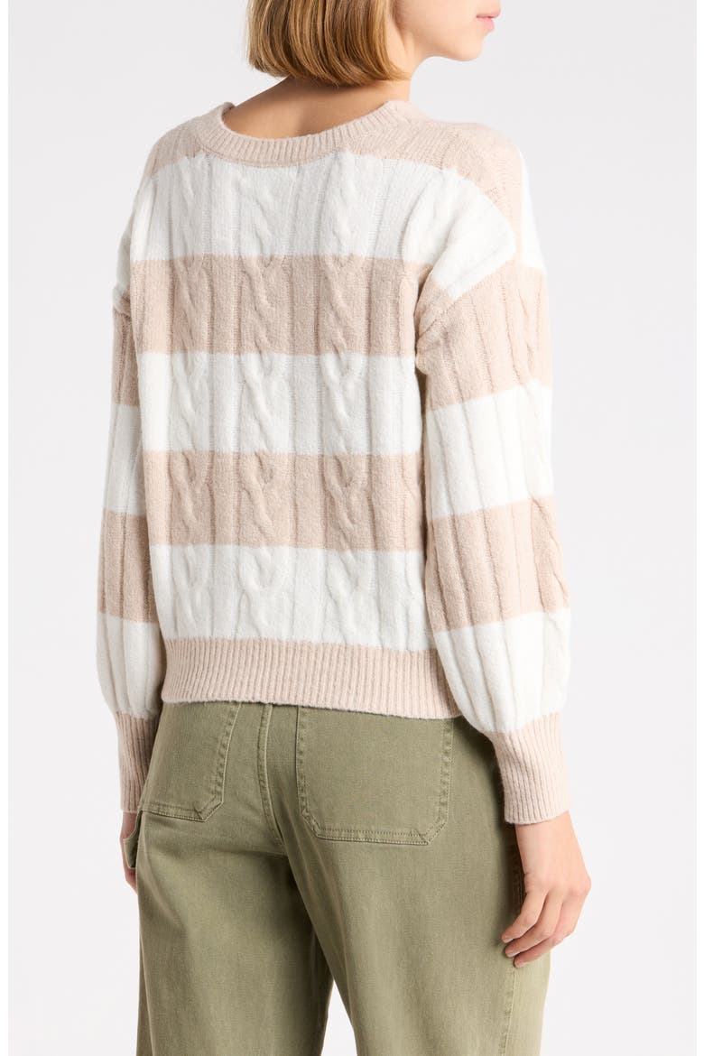 Stripe V-Neck Sweater, Alternate, color, SESAME COMBO