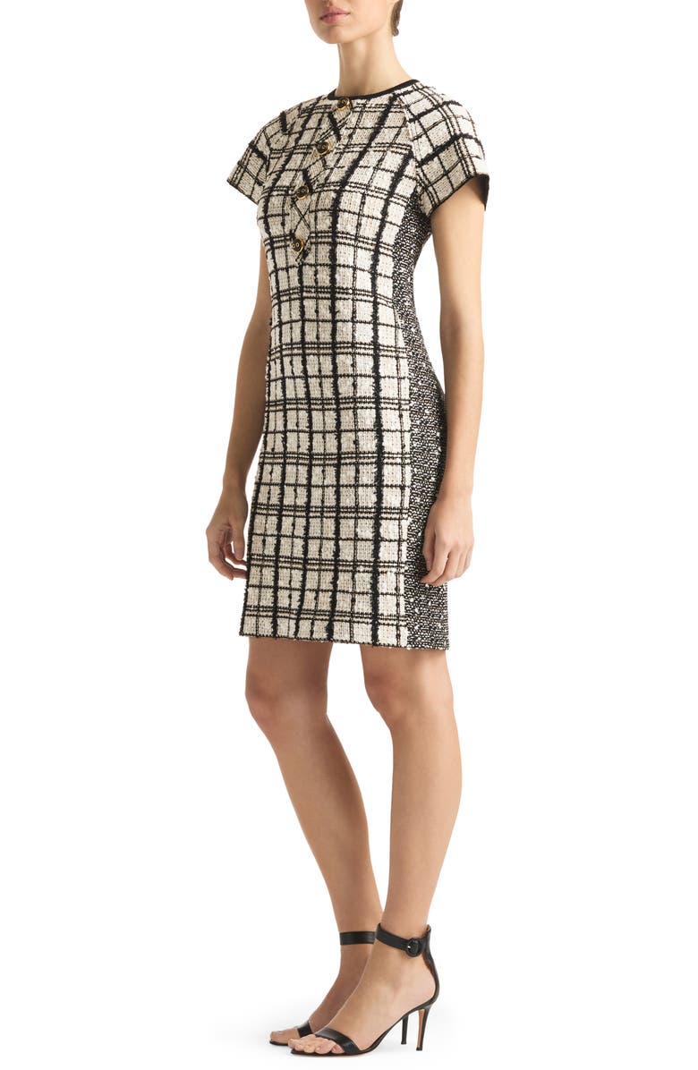ST. JOHN Plaid Raglan Sleeve Tweed Knit Sheath Dress, Alternate, color, 