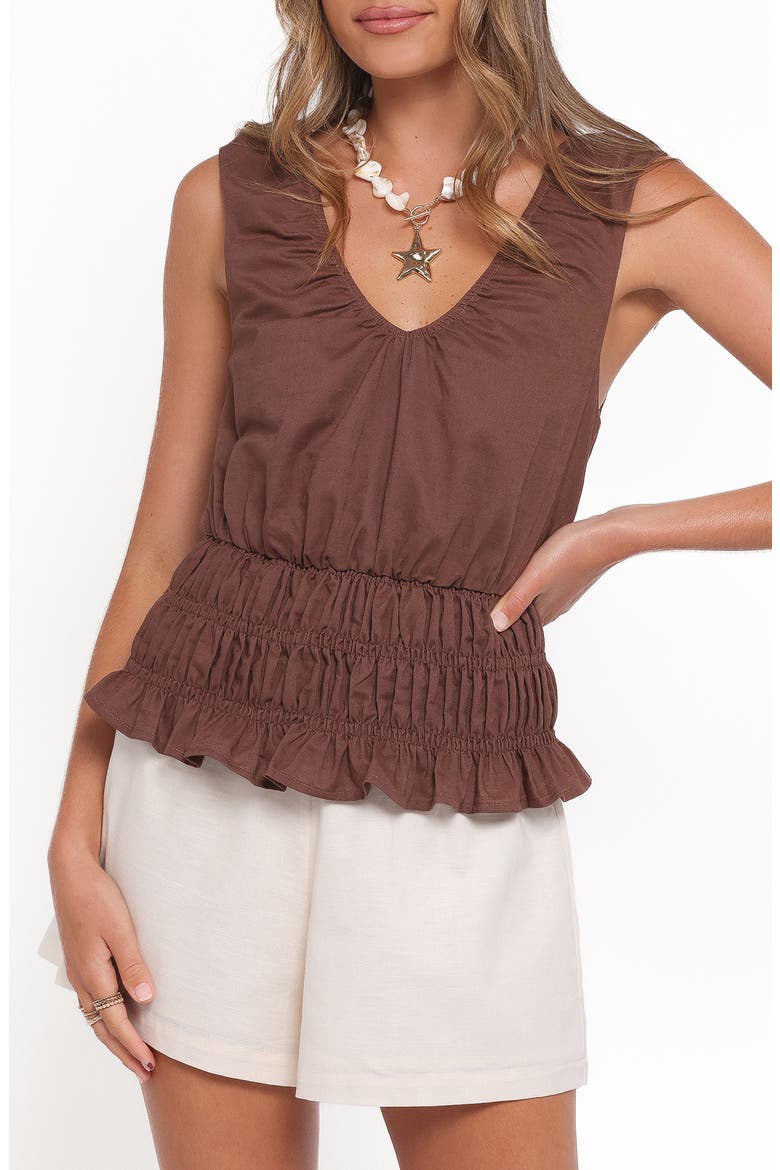 Lucilla Shirred Top, Main, color, CHOCOLATE