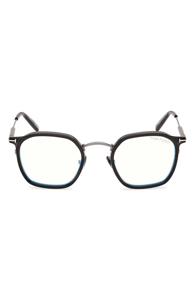 TOM FORD 50mm Round Blue Light Blocking Glasses, Main, color, Gunmetal Havana / T Logo