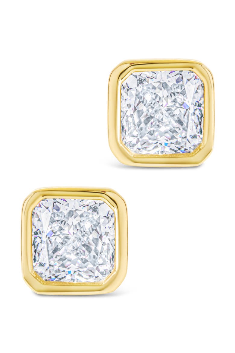 Asscher-Cut Cubic Zirconia Stud Earrings, Alternate, color, GOLD