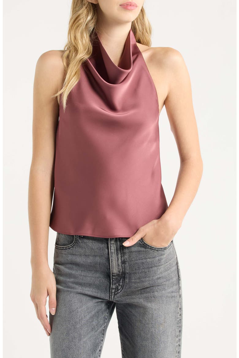 Fogline Satin Open Back Halter Top, Main, color, PLUM
