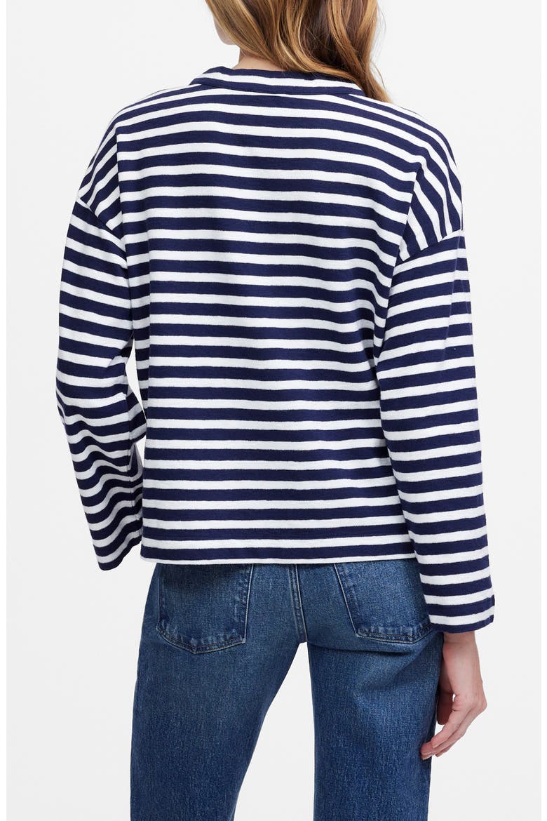 Stripe Lace-Up Long Sleeve Top, Alternate, color, NAVY