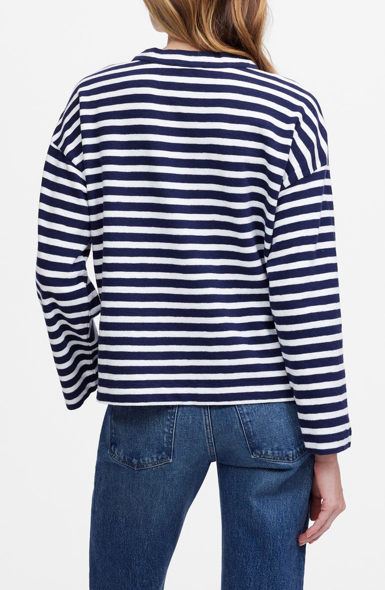 Madewell Stripe Lace-Up Long Sleeve Top, Alternate, color, Navy