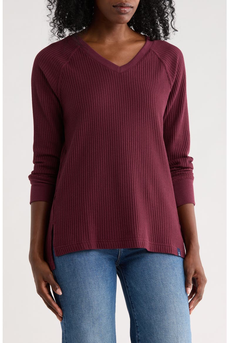 V-Neck Long Sleeve Waffle Knit Top, Main, color, WINDSOR WINE