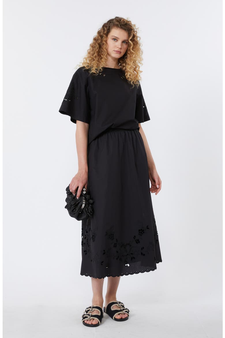 Targa Eyelet Cotton Poplin & Jersey Crop Top, Alternate, color, BLACK