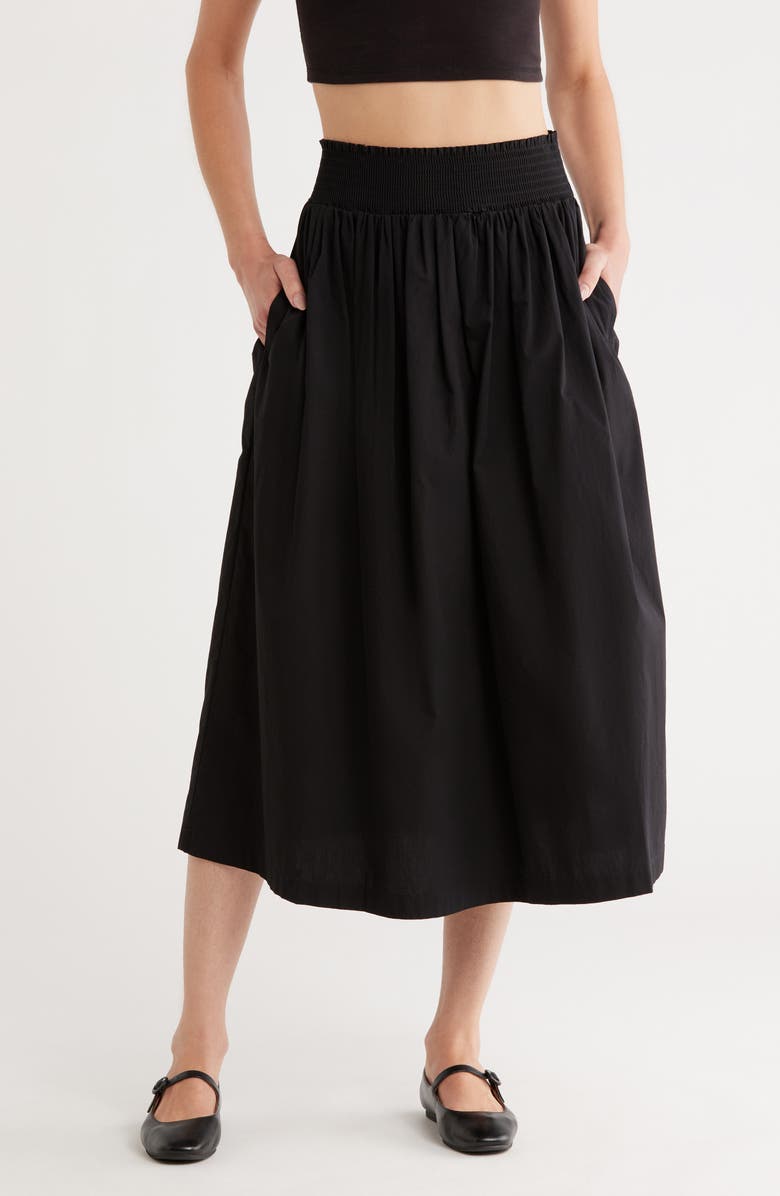 Calvin Klein Smocked Waist Cotton Poplin Skirt, Main, color,