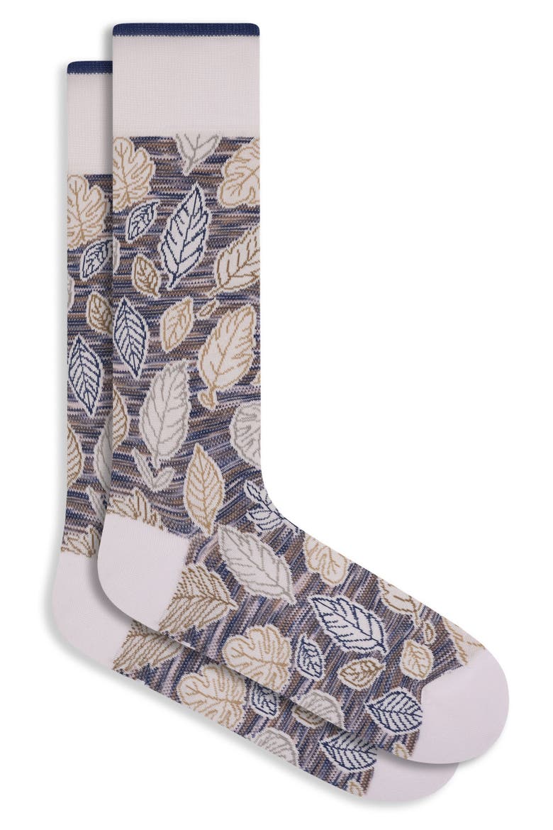 Leaf Pattern Cotton Blend Dress Socks, Main, color, STONE