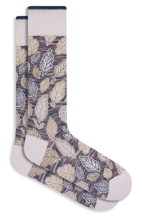 Leaf Pattern Cotton Blend Dress Socks