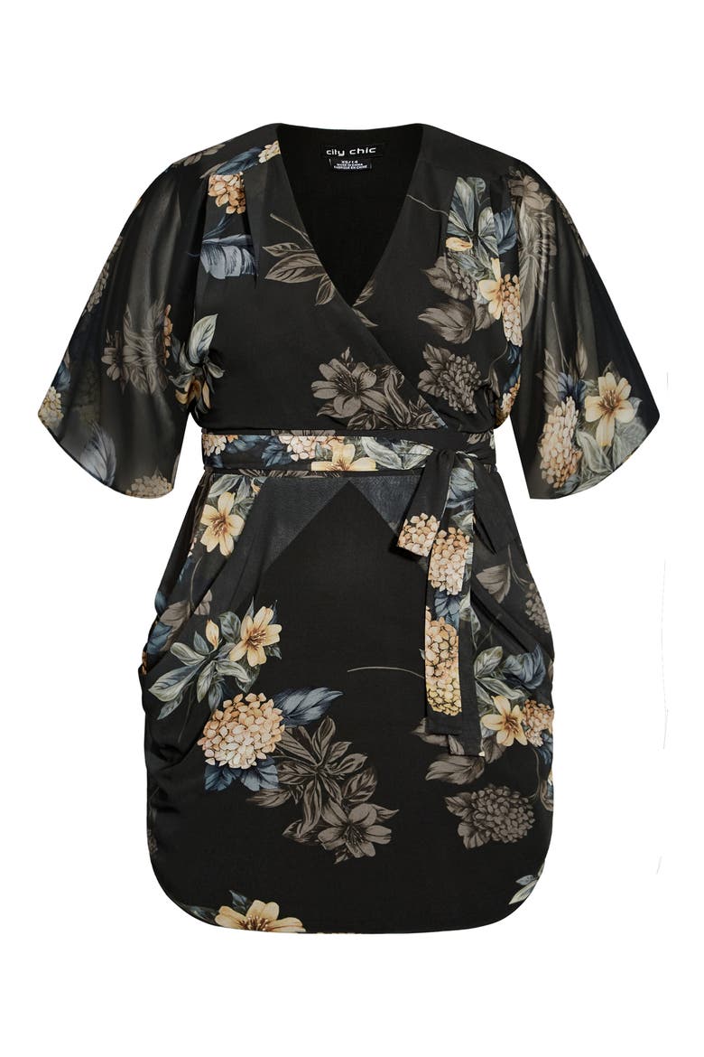 Golden Floral Faux Wrap Dress, Alternate, color, GOLDEN HYDRANGEA