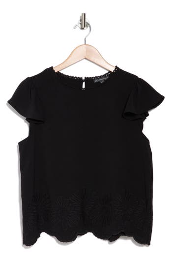 ADRIANNA PAPELL ADRIANNA PAPELL FLORAL EMBROIDERED FLUTTER SLEEVE TOP