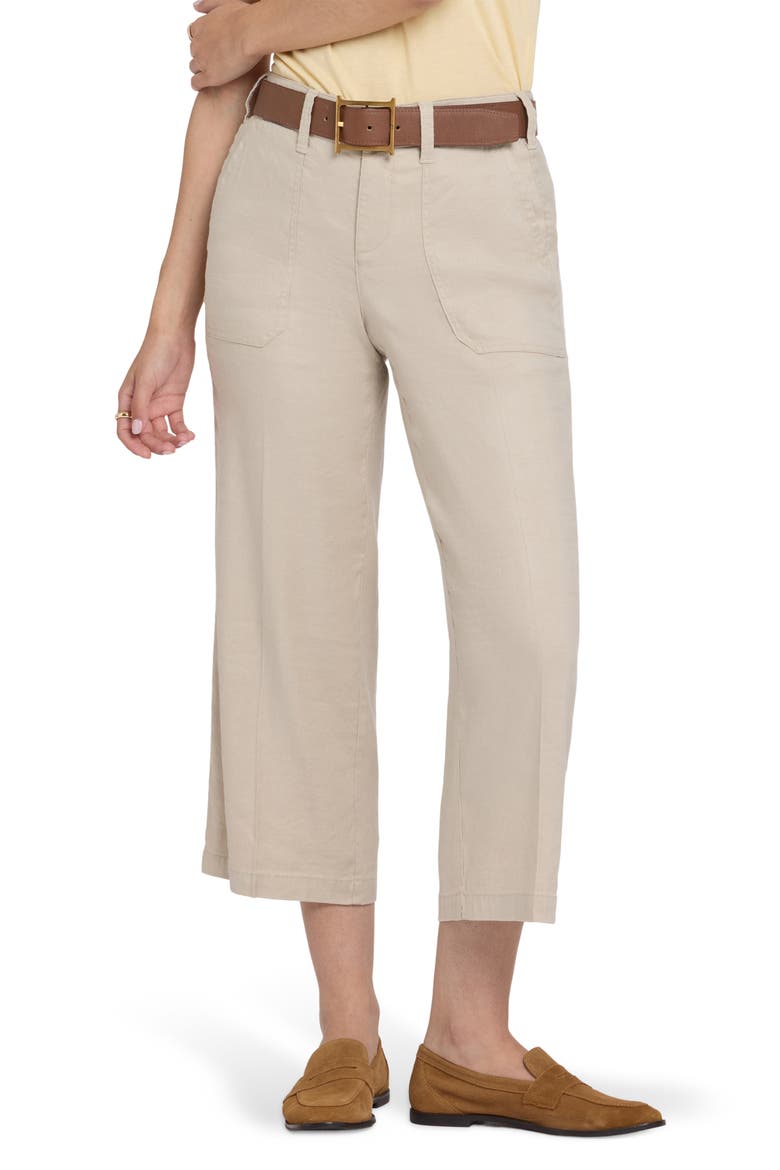 Wide Leg Crop Linen Blend Pants, Main, color, FEATHER