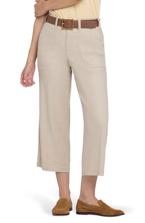 Wide Leg Crop Linen Blend Pants (Petite)